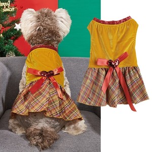 Cute Solid Velvet Polyester <b>Dog</b> <b>Dress</b> Spring Holiday Festival Outfit for Pets Red Yellow Green Colors - Product Image 4