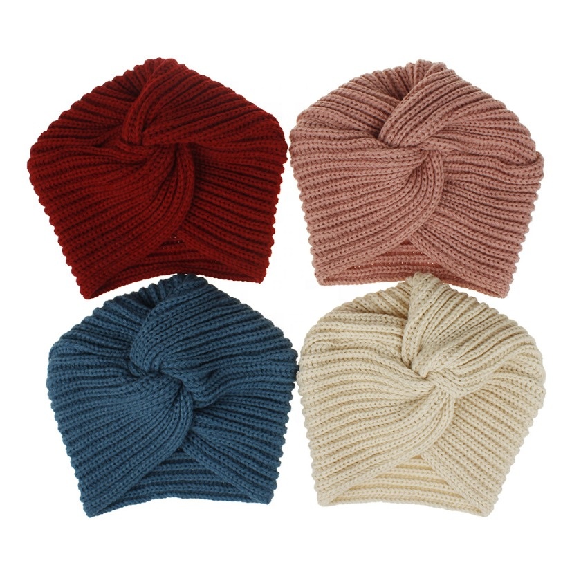 Женская однотонная акриловая вязаная шапка-тюрбан