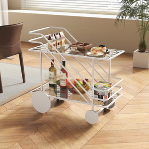 Chariot <span class=keywords><strong>de</strong></span> service commercial Maokangyun MC4 à double couche en verre et métal, style européen, durable, à 4 roues, avec étagères <span class=keywords><strong>de</strong></span> rangement pour hôtel - Product Image 3