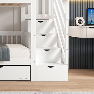 Двухъярусная кровать-трансформер (односпальная над двуспальной) с местом для хранения и лестницей, деревянный каркас для детей, подростков и взрослых, оптовая продажа детских кроваток - Product Image 6