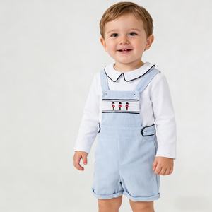 Ensemble de Vêtements pour Garçons : Chemise et Salopette Smockée en Coton, Fabrication OEM Personnalisée, Marque Privée, pour Bébés et Enfants - Product Image 1