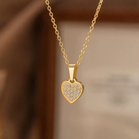 Nouveau collier en acier inoxydable avec pendentif cœur entièrement orné de strass pour femme, pendentif cœur pêche simple, vente en gros