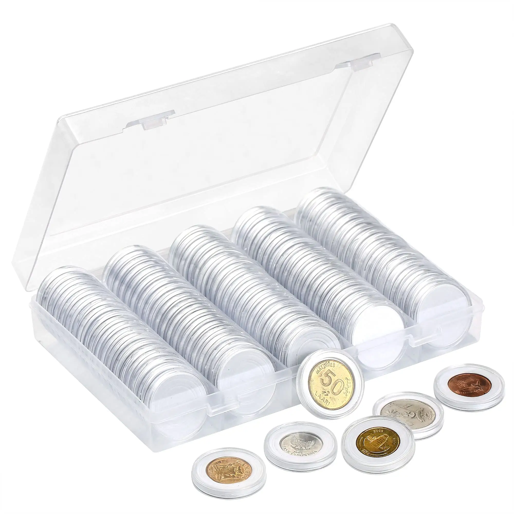 High Quality White Foam Pvc Free 17 19 22 26 28 32 MM Plastic Coin Collection Storage Capsules Holder Hard Case For Coins