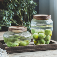 Grand pot en verre cylindrique à large ouverture, grande capacité, pour le stockage des noix et des fruits, pour la cuisine, avec couvercle en bois
