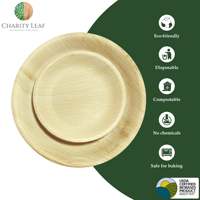 Assiettes rondes en feuilles de palmier naturelles Charity Leaf de 10 et 7 pouces - Fabriquées à la main en Inde rurale - Utilisation jetable pour la restauration/les événements