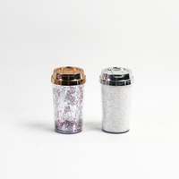 Gobelet en plastique à double paroi de 350 ml avec paillettes, réutilisable, mug de voyage scintillant avec couvercle rabattable, sans BPA, écologique