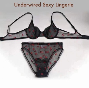 Set di lingerie ultra sottile e seducente - <span class=keywords><strong>Reggiseno</strong></span> push-up con ferretto e slip con trasparenze, rete e design stampato - Product Image 5