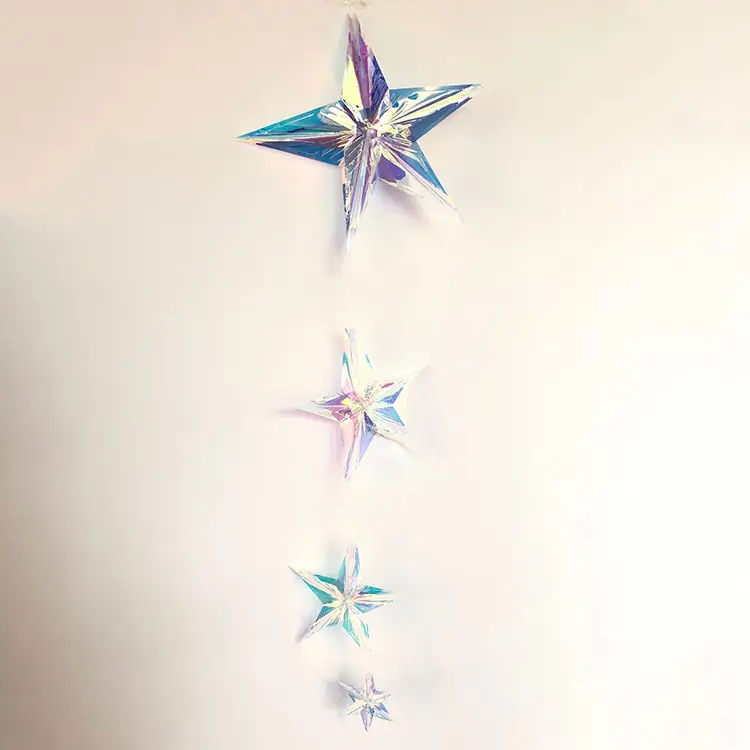 Christmas Party Decorations Lucky Wall Hanging Pendant Ornament Charm Plastic Neon Film Colorful 3d Hanging Star