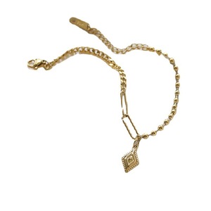 Wholesale Boho Jewelry Vintage Rhombus Interlocked Round <b>Bead</b> <b>Bracelet</b> Gold Plated Stainless Steel Summer Versatile Vacation Bra - Product Image 3