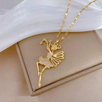 Collier ras du cou en acier inoxydable 2026 avec pendentif zircon en forme de ballerine, bijou romantique et charmant pour femme, idéal comme cadeau