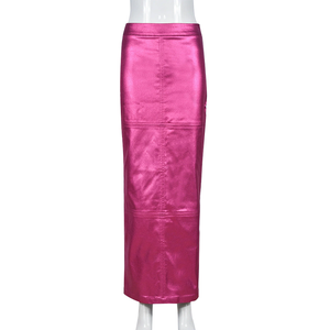Nouvelle <span class=keywords><strong>jupe</strong></span> longue en <span class=keywords><strong>cuir</strong></span> vert pour femme, design Y2K, avec fermeture éclair latérale et fente arrière, finition métallique - Product Image 5