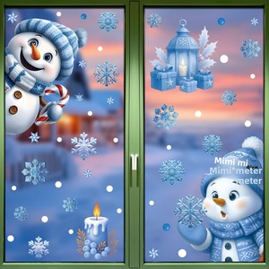 Decorazioni Natalizie Blu Creative con Campana e Alce per Adesivi Statici, Fiocchi di Neve, Pupazzo di Neve, Decalcomanie in PVC per Vetri - Product Image 3
