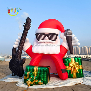 <strong>Customized</strong> <strong>Inflatable</strong> Christmas Blow up Santa Claus <strong>Inflatable</strong> Singing Santa With Guitar <strong>Microphone</strong> and Gift Box - Product Image 1