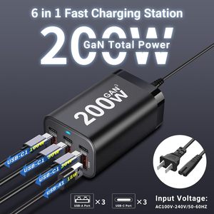 2025 Usine Vente Chaude <span class=keywords><strong>USB</strong></span> <span class=keywords><strong>C</strong></span> <span class=keywords><strong>Chargeur</strong></span> 200W 6 Ports <span class=keywords><strong>Chargeur</strong></span> De Bureau PD 100W GaN Station De Recharge De Téléphone Rapide pour <span class=keywords><strong>Chargeur</strong></span> D'ordinateur Portable - Product Image 2