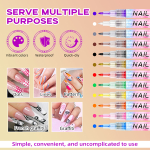 Juego de 12 Rotuladores de Gel <span class=keywords><strong>para</strong></span> <span class=keywords><strong>Uñas</strong></span> de 0.7 mm, Juego de Rotuladores 3D <span class=keywords><strong>para</strong></span> Arte de <span class=keywords><strong>Uñas</strong></span>, Pintura Acrílica y Delineador de Puntos <span class=keywords><strong>para</strong></span> un Secado Rápido - Product Image 2