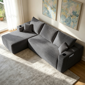 Canapé modulaire compressible, grand format familial, en tissu velours côtelé texturé, canapé d'angle, salon combiné, emballage sous vide pour économie de transport - Product Image 2