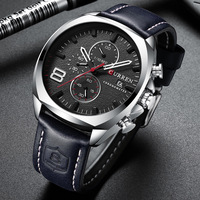Montres pour hommes originales Curren 8324, bracelets en cuir, montre chronographe à quartz classique pour hommes, marque de luxe, montres pour hommes