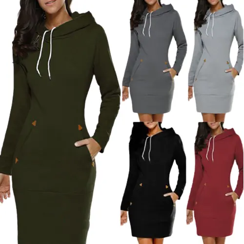 Casual women long sleeve cotton women hooded dress for custom call spring fashion dresses knit mini faux leather dress