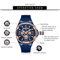 Jam Tangan MINI FOCUS Jam Tangan Pria Kuarsa Dial Emas 44.5 Jam Tangan Chronograph Pria Mewah Jam Tangan Tali Silikon Multifungsi