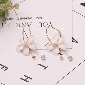 <b>Silver</b> Needle Korean Style Elegant Glass Petal Flower Super Fairy Tassel Long Hoop Earrings <b>Clips</b> Ear Jewelry for Women - Product Image 3