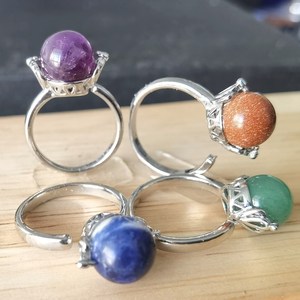 Vente en gros de bagues ouvertes réglables en pierre d'or bleue pour femmes bagues en cristal en forme de boule plaquées argent - Product Image 6