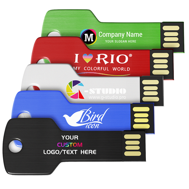 Free Logo Corporate Gift-Key Shape USB 2.0 Pen Flash Drive 128MB 256MB Memory Stick Metal New Product