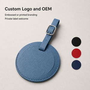 Étiquettes de bagage en cuir PU avec logo personnalisé, fenêtre d'identification transparente, sangle intégrée, vente en gros, étiquettes de valise de voyage, cadeau - Product Image 2
