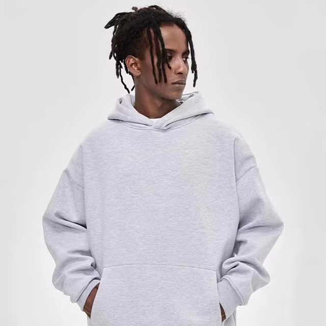 Wholesale 410grams Terry Cotton Men's Sports Hooded Sweatshirt New Autumn Collection Solid Color Oversized Pocket Hoodie