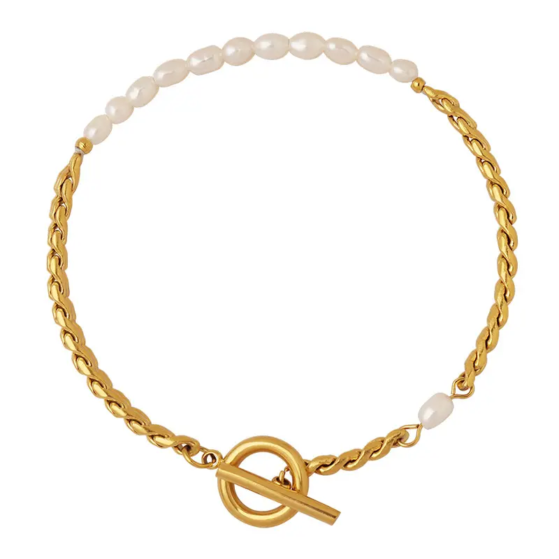 AD.Fresh Water Pearl geometric titanium steel bracelet stylish retro temperament suitable for ladies on all occasions