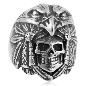 Skull Ring <b>Titanium</b> Steel Silver Men's Punk Eagle Design Casual Jewelry 213046 - Product Image 5