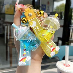 Quicksand <b>Floating</b> Bottle Car Backpack Key Chain Liquid Decoration Trend Acrylic Milk Tea Bottle Dog Keychain - Product Image 4