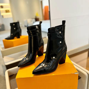 Bottines pointues à talons hauts pour femmes en cuir peint automne et hiver bottes serrées assorties - Product Image 2