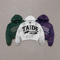 Sweat à capuche surdimensionné TaiDe personnalisé en molleton français avec fermeture éclair, broderie de dessin animé, fausse fourrure, coton biologique vintage pour homme