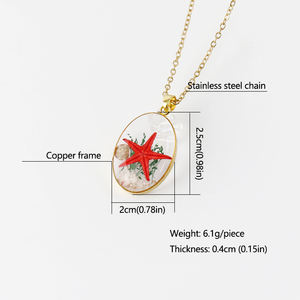 Collana con Ciondoli Trasparenti Ovali in Resina con Stella Marina e Conchiglia, Gioielli in Stile Oceanico con Vera Stella Marina in Resina Epossidica per Regalo di Compleanno - Product Image 3