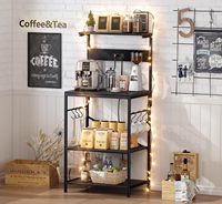 Étagère de cuisine en fer avec prise électrique, table de bar à café, support micro-ondes à 4 niveaux, 6 crochets en S, étagère de rangement durable et moderne