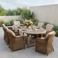 Meubles de jardin, table et chaises de jardin pour villa, ensemble de salle à manger extérieure en teck de luxe, table extérieure pour hôtel, ensemble de salle à manger extérieure pour hôtel