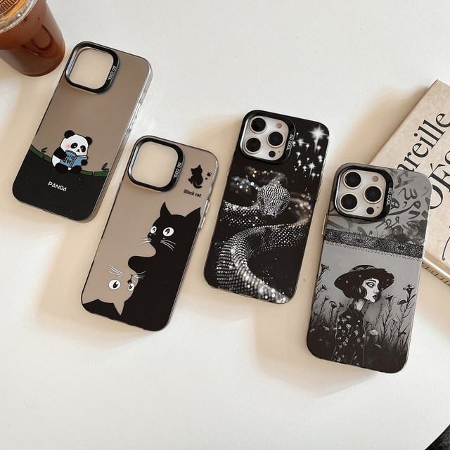 Cute Cartoon Panda Black Cat Phone Case Retro Gothic Girl Snake Print Protective Cover for iPhone 17 Pro Max 16 15 14 13 12 11 X