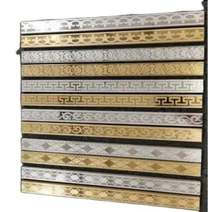 Керамическая плитка 20x600 с золотистыми и серебристыми рамками для украшения стен интерьера ванной комнаты