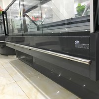 Vitrine de comptoir de service de viande fraîche de supermarché de haute qualité à distance avec dessus en verre plat