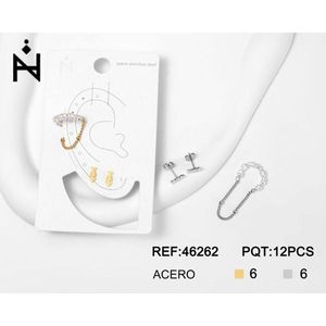 Orecchini a clip con perle irregolari, borchie e accessori in acciaio inossidabile a forma di lisca di pesce - PENDIENTE - Product Image 1