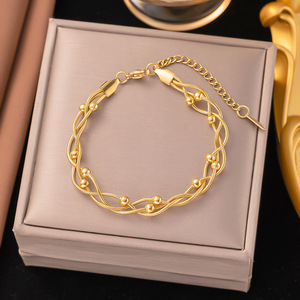 Waterproof Hypoallergenic Wholesale Stainless 18K Gold Wedding Flat Wave Beaded Necklace <b>Bracelet</b> Jewelry <b>Sets</b> Women - Product Image 4