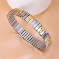 Nouveau bracelet en acier inoxydable à motif croix color block, style religieux rétro simple, vente en gros de bijoux