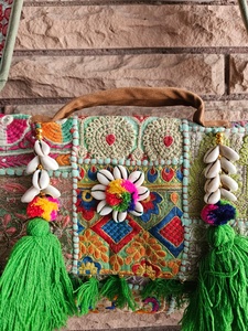 Beautiful Green-Colour Hand Patchwork Ethnic Banjara Cotton Clutch Bag with Button Closure-Lightweight Foldable for Women - Product Image 4