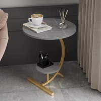 Beistelltisch Marmor nordisches Sofa Tablette Akzent Bett Eiche-Ende Metall rund Luxus modern Gold Couchtisch für Wohnzimmer Möbel