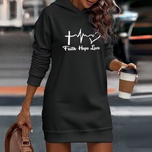 Robe à capuche oversize pour femme en tricot respirant avec logo personnalisé, impression par transfert thermique, tissu épais - Product Image 5