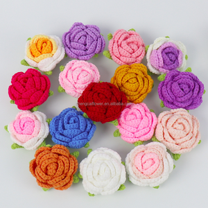 Algodón hecho a mano ganchillo hojas artificiales flores y plantas Rosa tulipán girasol 40cm seco eterno interior decoración del hogar regalo - Product Image 4