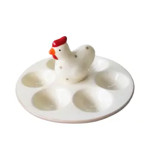 Creative design ceramic hen egg tray white ceramic chicken shape hen egg holder