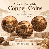Pièce de monnaie en cuivre pur 999 de 5 oz, colorée, en relief, thème Savane africaine, faune premium, antique, thème Feng Shui, édition impression UV
