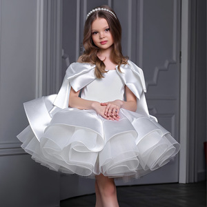 Robe de princesse élégante en maille pour filles, tenue de piano pour enfants, robe de soirée d'anniversaire, tenue de scène formelle - Product Image 4