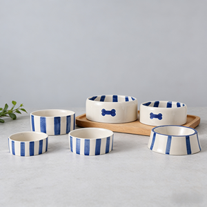 Mangkuk Keramik BESTCERA untuk Anjing & Kucing, Desain Tulang dengan Pola Polka Dot & Garis, Tempat Makan Hewan Peliharaan dari Keramik - Product Image 2